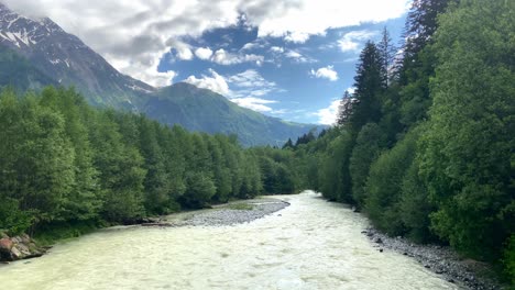 Arve-River-Flowing-Through-The-Forest-In-Les-Bossons-In-Chamonix,-France