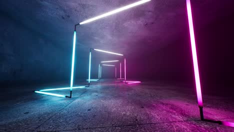 Sci-Fi-neon-glowing-lamps-in-a-dark-corridor