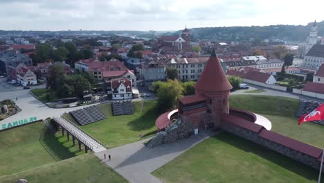 Drone-shot-of-Kaunas-city.-Castle