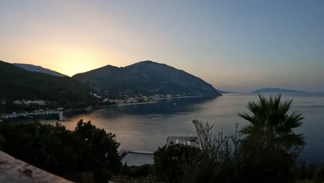 Poros-hyperlapse-sunset,-Kefalonia,-Greek-Island