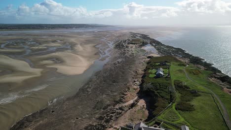 Hilbre-Island,-West-Kirby,-Wirral---reverse-aerial-drone-textures