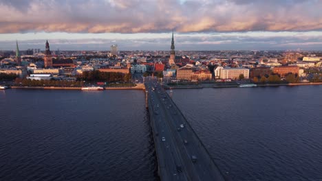 Drone-shot-of-Riga-city.-Spectacular-clouds
