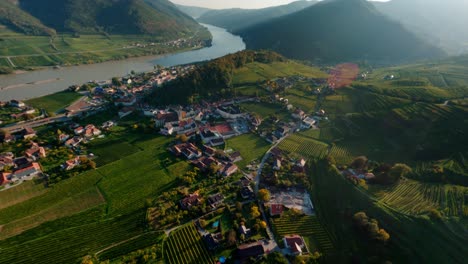Beautiful-aerial-shot-of-the-town-Spitz-next-to-Danube-River