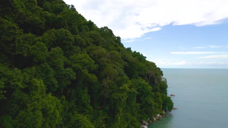 An-zoom-in-shot-of-Monkey-beach-in-the-National-Park-of-Penang,-Malaysia-in-day-time