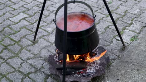 Cooking-Stew-Outdoor,-Croatia,-Cobanac,-Tradition-Meal,-Slavonija,-medium-shot