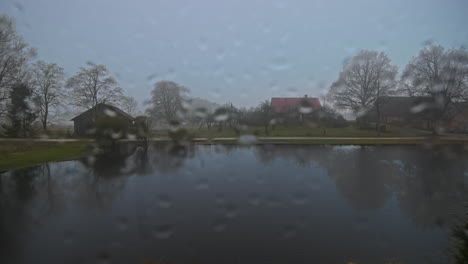 Time-Lapse-of-All-seasons-at-countryside,-Lakefront-house-landscape,-Weather-concept