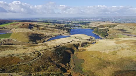 Drone-footage-of-Saddleworth-Moor,-at-Windy-Hill,-Yorkshire,-England