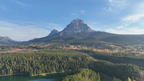 Left-to-right-slow-pan-of-Crowsnest-Mountain-in-the-Crowsnest-Pass-in-Alberta,-Canada