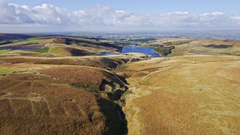 Drone-video-footage-of-Saddleworth-Moor,-Windy-Hill,-Yorkshire,-England