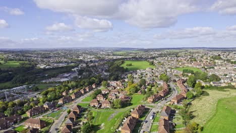 Drone-aerial-footage-of-Dewsbury-Moore-Council-Housing-Estate,-a-typical-urban-council-owned-housing-estate