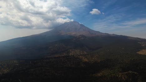 Wide-aerial-view-of-the-Popocatepetl-Active-Volcano-in-Mexico---tracking,-drone-shot