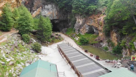 4K-Drone-Video-of-Gemstone-Mine-at-Emerald-Village-near-Little-Switzerland,-NC-on-Summer-Day