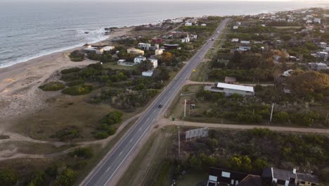 Highway-long-drive-at-Playa-El-Chorro-beach-Uruguay-aerial
