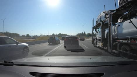 Traffic-Jam-on-the-Highway,-Car-Driver-Point-of-View,-Time-Lapse