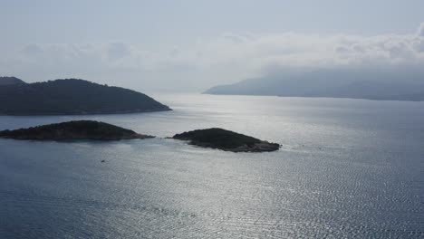 Islands-on-Albanian-Riviera-on-Mediterranean-Sea-uninhabited,-drone