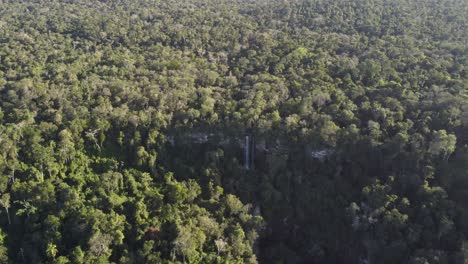 Aerial-flight-over-Salto-Arrechea-Fall-in-middle-of-Iguazu-Jungle
