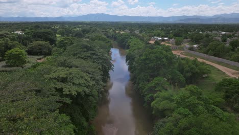 Aerial-flyover-natural-river-border-between-Haiti-and-Dominican-Republic