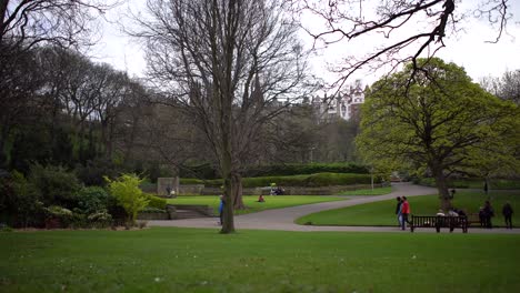 4K-Still-Blocked-Shot-of-an-Empty-Park-Princes-Street-garden-in-Edinburgh