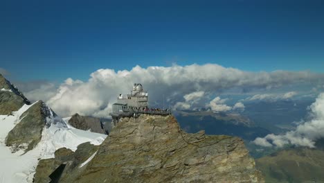 Rotating-aerial-view-of-the-Jungfraujoch-in-Switzerland