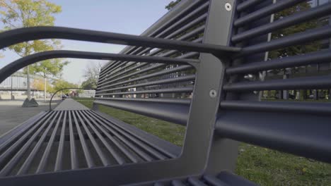 Close-Up-Detail-Of-An-Empty-Steel-Bench-At-The-Park-In-Cologne,-Germany