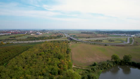Highways-In-The-Scenic-Village-Of-Straszyn-In-Poland---aerial-drone-shot