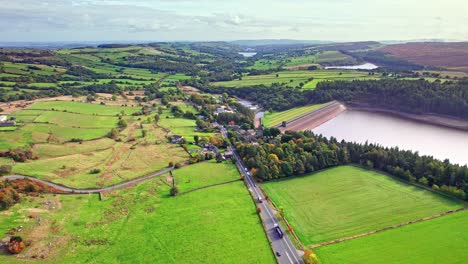 Aerial-footage-panning-across-Langsett-Reservoir-near-Barnsley-and-Yorkshire-countryside