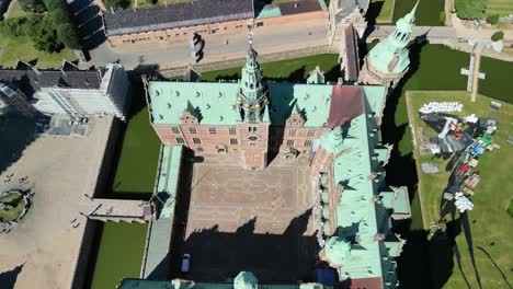Frederiksborg-Castle-Denmark-Drone-Pan-Down