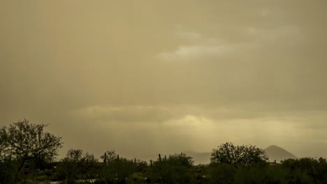 Warmes-Sonnenuntergangslicht-Erhellt-Die-Landschaft,-Während-Monsunregen-Die-Sonora-Wüste-Durchnässen