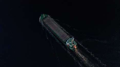 Top-down-aerial-drone-shot-of-empty-cargo-ship