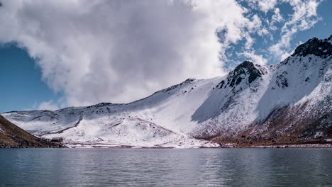 4k-Timelapse-video-of-the-nevado-de-toluca-volcano-after-a-snowfall-with-a-view-of-the-main-lagoon-called-laguna-de-la-luna-in-a-side-slide-motion