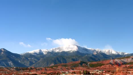 Timelapse-of-mountains-and-Pikes-Peak-on-Sunny-Day-with-fluffy-clouds-4K