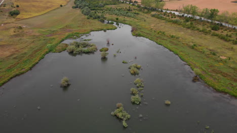 Aerial-drone-shot-over-lake-in-Bulgaria