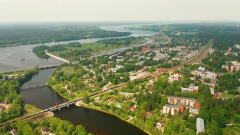 Aerial-view-of-a-green-small-town-of-Ogre-in-Latvia
