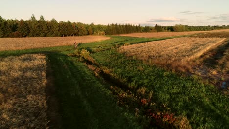 A-girl-does-biking-in-a-farm-field-during-the-autumn