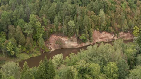 Panorama-Drohne-Aus-Der-Luft,-Die-Im-Herbst-über-Den-Grünen,-üppigen-Waldpark-Geschossen-Wurde