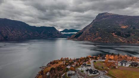 Aerial-view-of-the-Lustrafjorden,-Norway