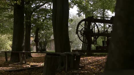 Autumn-windy-day-in-antique-farm-equipment-museum-in-Bologna,-Italy