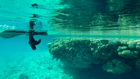 Underwater-Boat-Hull-Propeller-Floating-Past-Coral-Reef-HANDHELD-SLOMO