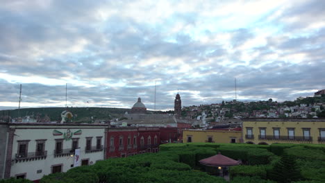 Cloudy-morning-sunrise-in-San-Miguel-de-Allende,-Guanajuato-Mexico,-time-lapse,-clouds-background
