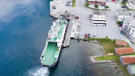 Aerial-view-of-the-busy-traffic-on-the-Eidsdal-ferry-quay