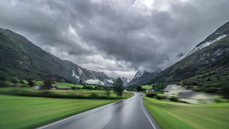 First-person-view-of-the-drive-on-the-narrow-road-in-the-Norwegian-countryside