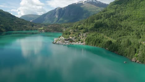 Sande-camping-situated-on-Loenvatnet-lake-is-seen-from-the-air