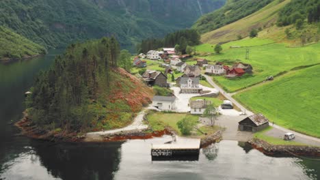 Aerial-view-of-the-Dyrdal-gard-camping-in-Bakka,-Norway