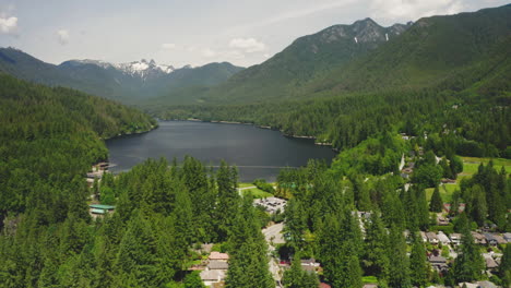 Stunning-aerial-view-of-the-mountains-around-Capilano-Lake-in-North-Vancouver