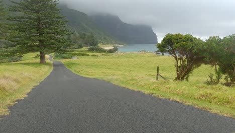 Driving-down-a-sealed-road-towards-Mt-Gower-in-the-background-on-Lord-Howe-Island