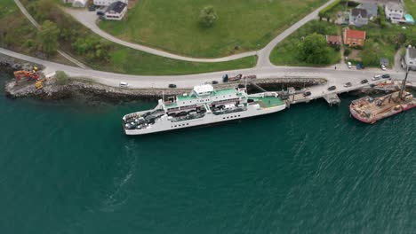 Aerial-view-of-the-ferry-on-the-Afarnes-Solsnes-route-docked-in-the-harbor