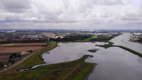 Aerial-Over-Flooded-Crezeepolder-Nature-Reserve-At-Ridderkerk-In-Netherlands-Beside-River-Noord