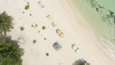 AERIAL---White-sand-beach,-Playa-Rincon-beach,-Dominican-Republic,-top-down-rising