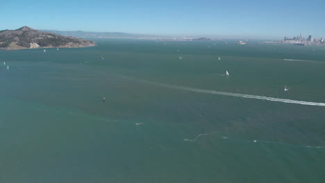 Drone-shot-of-San-Francisco-from-across-the-bay-in-Sausalito