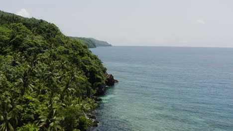AERIAL---Cliffs-and-jungle,-Playa-Rincon-beach,-Dominican-Republic,-forward